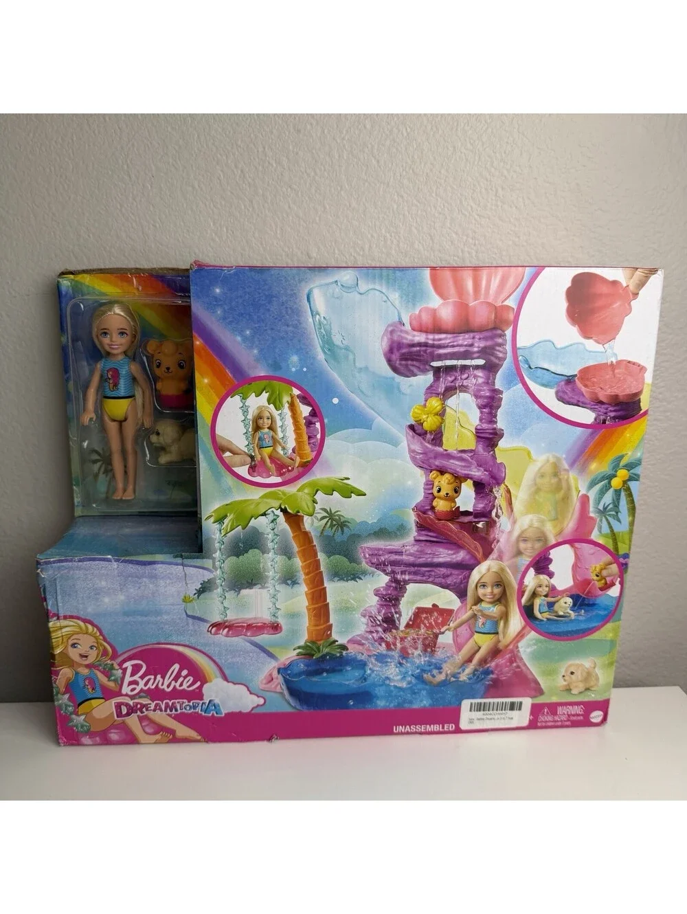 Barbie Chelsea Dreamtopia Lagoon Water Playset Slide Pool Merbear Pet Damage Box